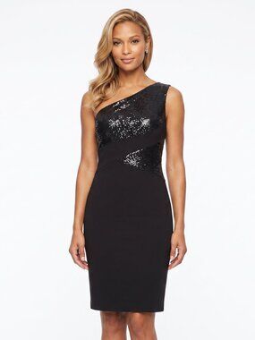 💃🏼 Metallic Inset One-Shoulder Dress. Size 8